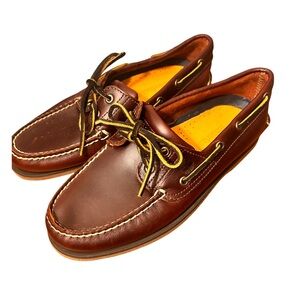 Timberland Boat Shoes Classic Brown Leather 2 Eye Mens 9 Deck Yacht 25077